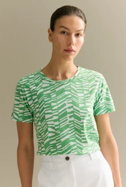 T-shirts & Tops>Trenery Australian Cotton Abstract Geo T-shirt Matcha
