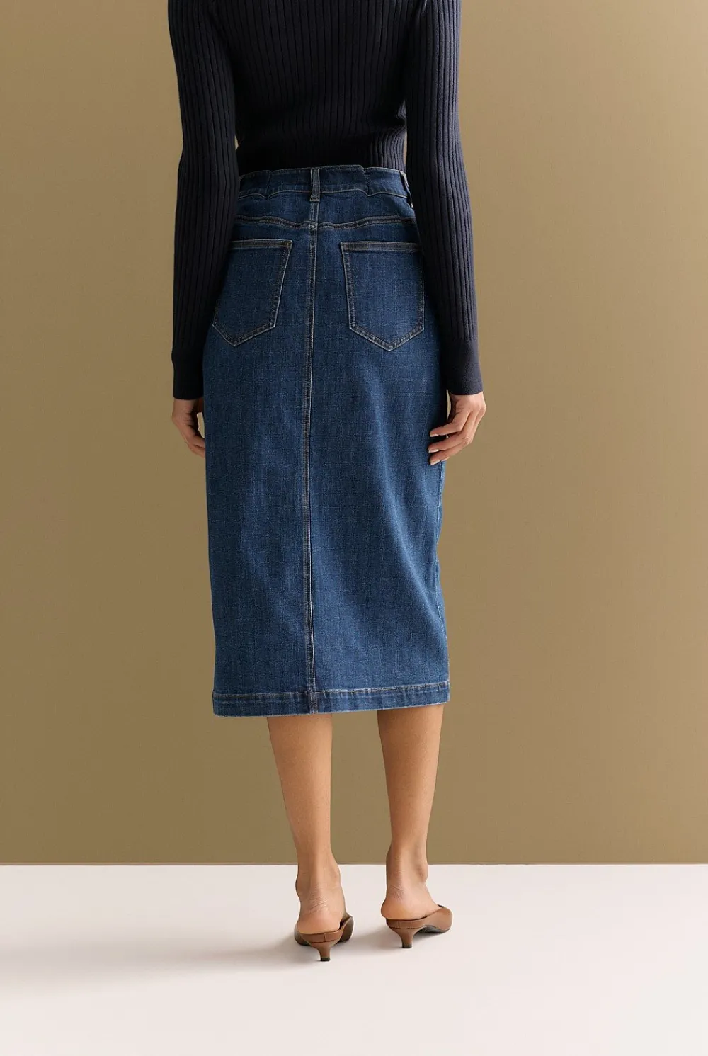 Denim & Jeans|Skirts>Trenery Australian Cotton Blend Classic Denim Skirt MidBlueDenim