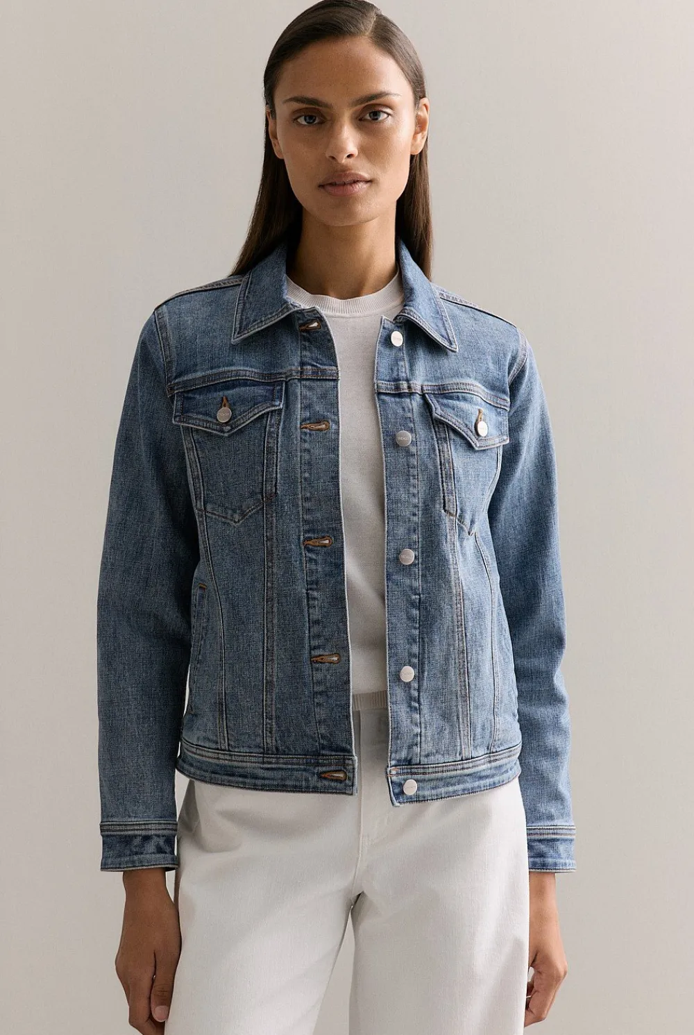 Outerwear|Denim & Jeans>Trenery Australian Cotton Blend Classic Denim Jacket VintageWashDenim