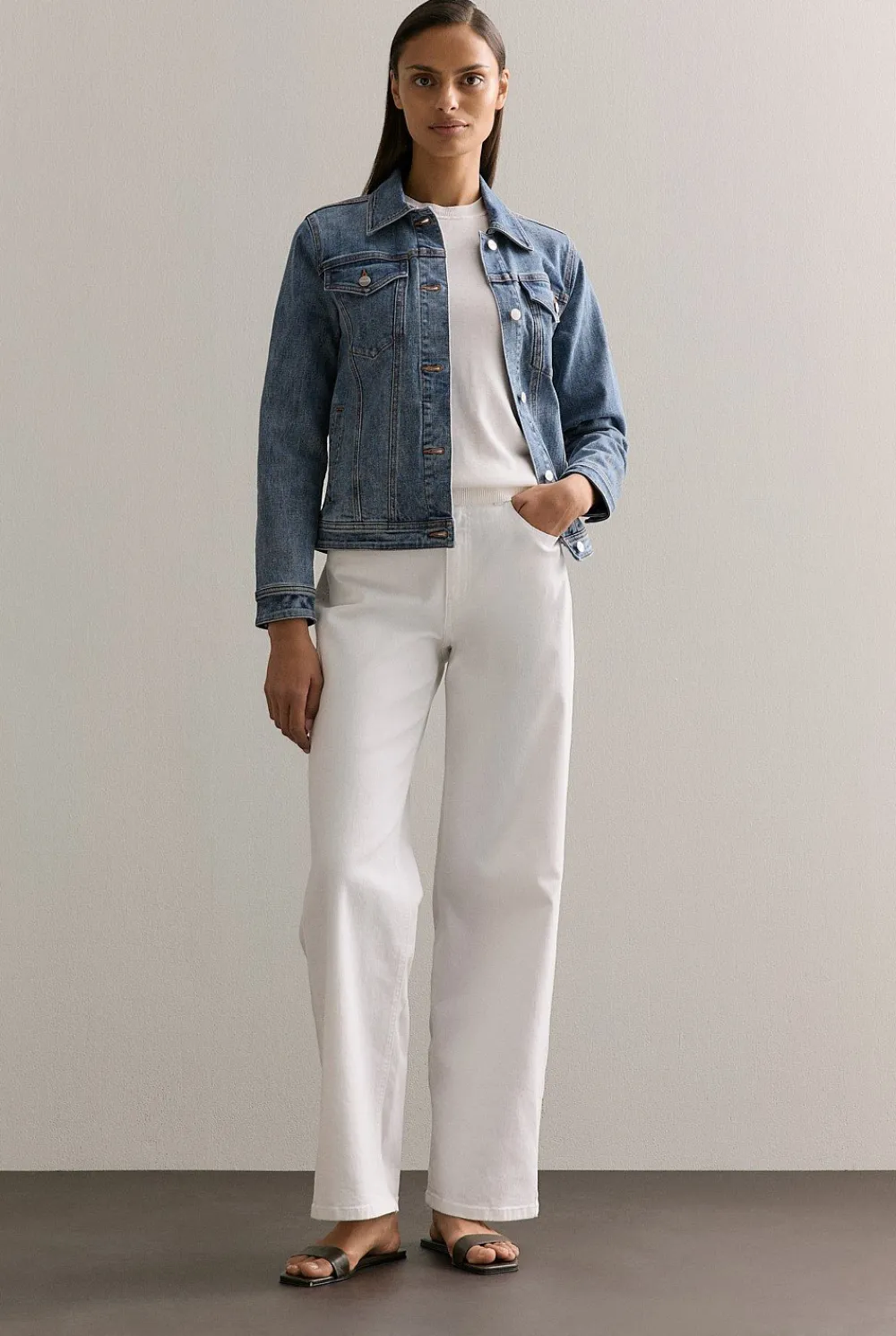 Outerwear|Denim & Jeans>Trenery Australian Cotton Blend Classic Denim Jacket VintageWashDenim