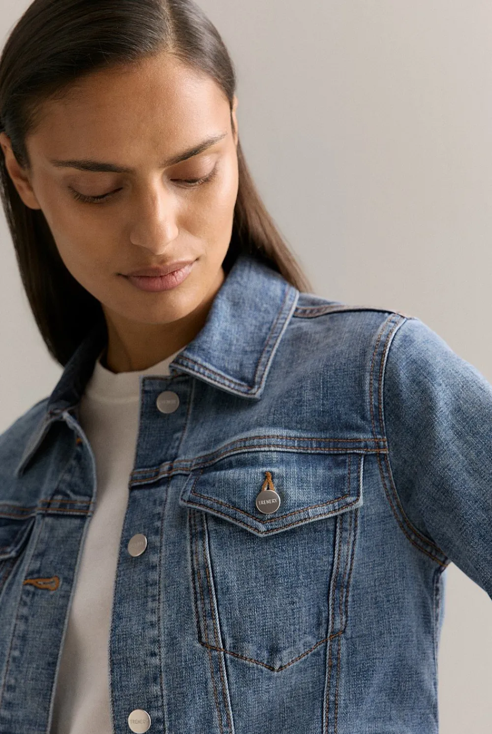 Outerwear|Denim & Jeans>Trenery Australian Cotton Blend Classic Denim Jacket VintageWashDenim