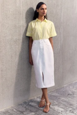 Denim & Jeans|Skirts>Trenery Australian Cotton Blend Classic Denim Skirt White