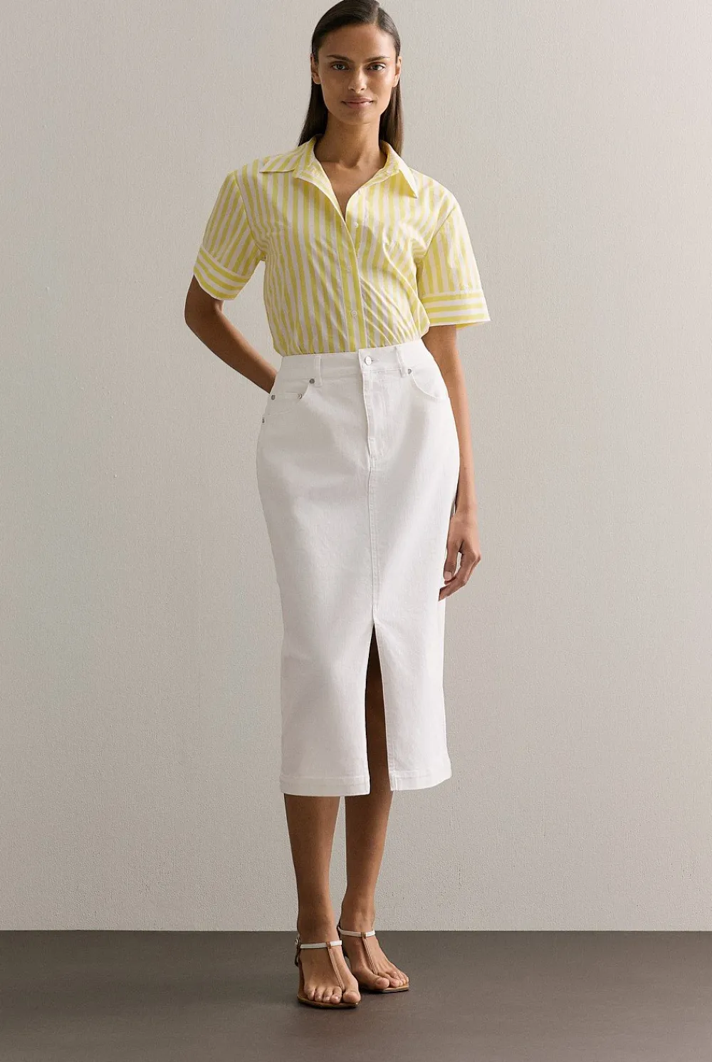 Denim & Jeans|Skirts>Trenery Australian Cotton Blend Classic Denim Skirt White