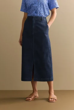 Denim & Jeans|Skirts>Trenery Australian Cotton Blend Tailored Denim Skirt DarkIndigo