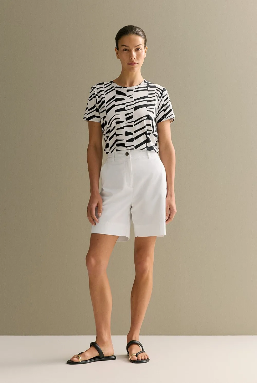 T-shirts & Tops>Trenery Australian Cotton Bold Geo T-shirt BlackMulti