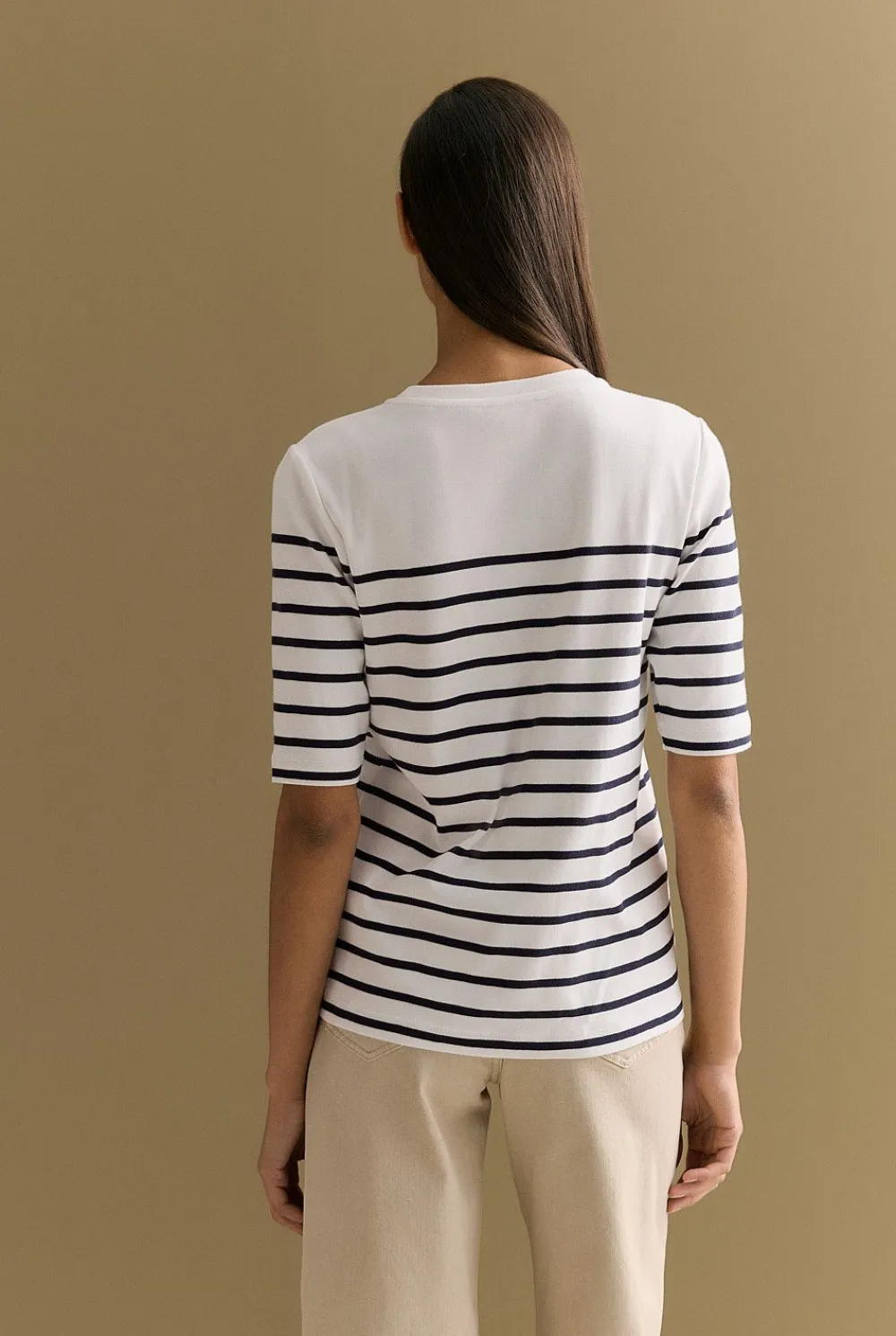 T-shirts & Tops>Trenery Australian Cotton Breton Stripe Half Sleeve T-shirt NightSky