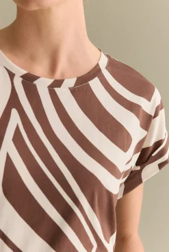 T-shirts & Tops>Trenery Australian Cotton Geo Cuff Sleeve T-shirt Chocolate