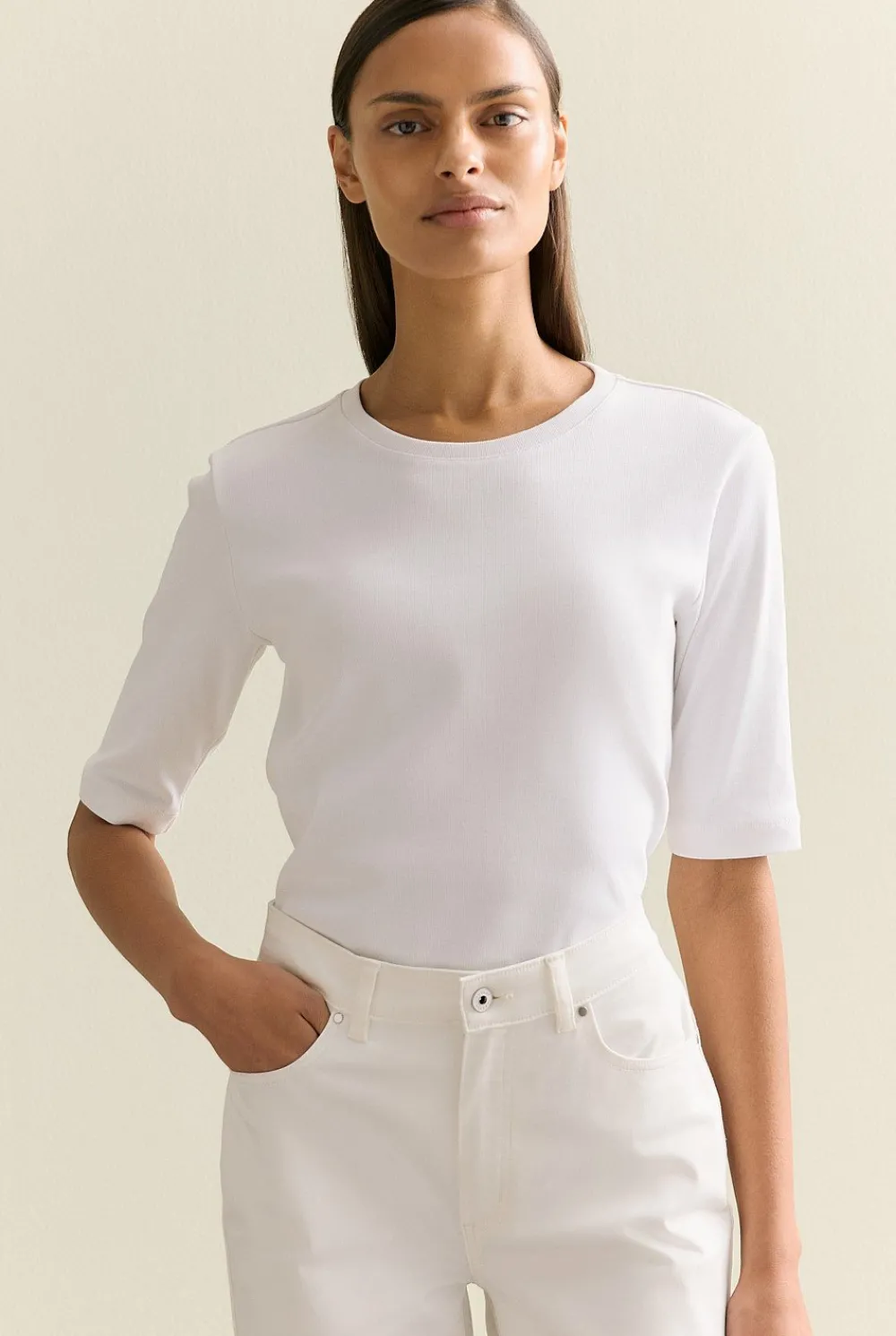 T-shirts & Tops>Trenery Australian Cotton Half Sleeve T-Shirt White