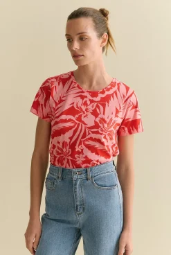 T-shirts & Tops>Trenery Australian Cotton Hibiscus T-shirt TrueRed