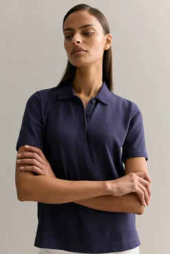 T-shirts & Tops>Trenery Australian Cotton Pique Classic Monogram Polo Navy