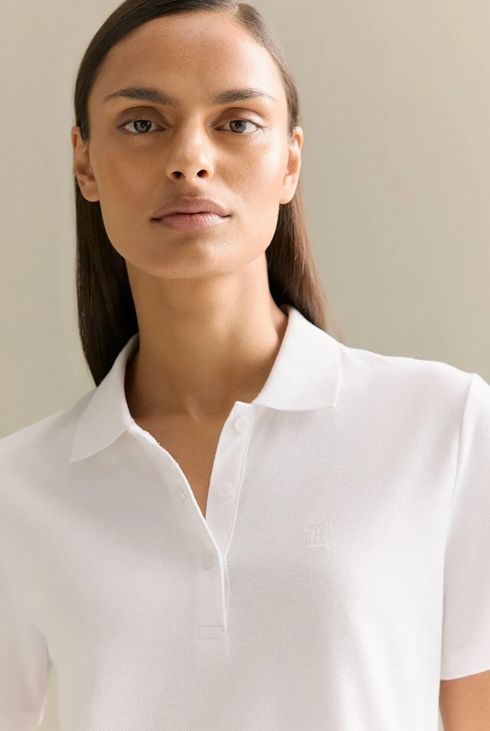 T-shirts & Tops>Trenery Australian Cotton Pique Classic Monogram Polo White