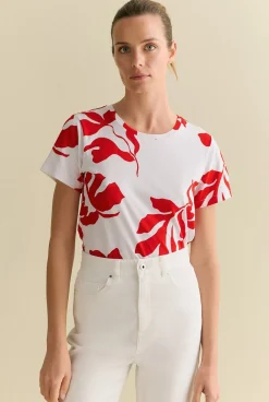T-shirts & Tops>Trenery Australian Cotton Shadow Palm T-shirt White