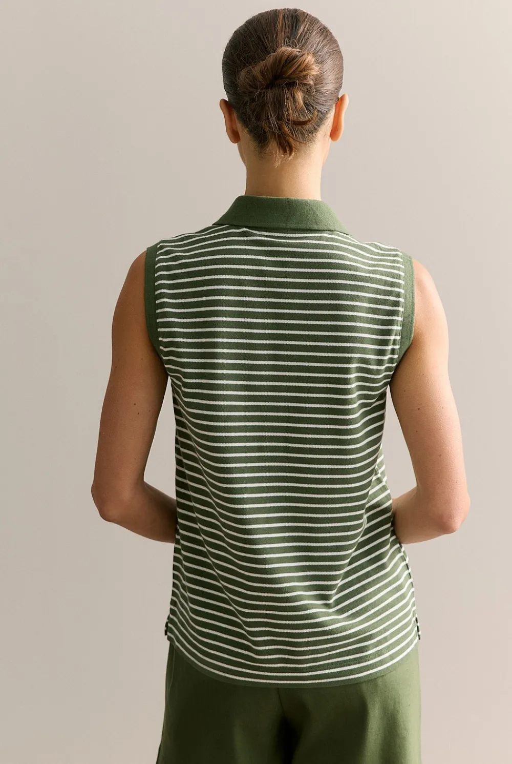 T-shirts & Tops>Trenery Australian Cotton Stripe Sleeveless Polo Top Ivy