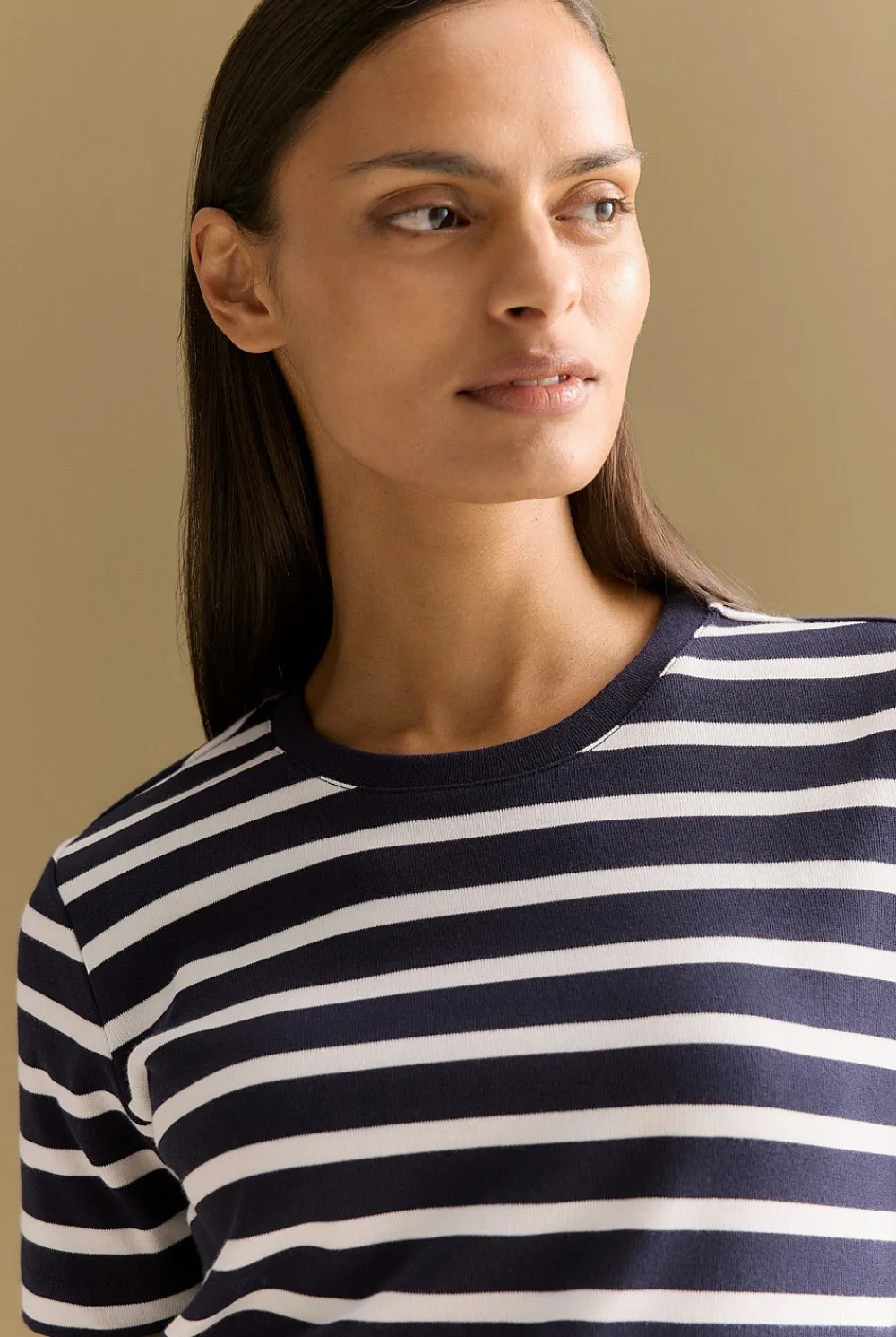 T-shirts & Tops>Trenery Australian Cotton Yarn Dyed Stripe T-shirt NightSky