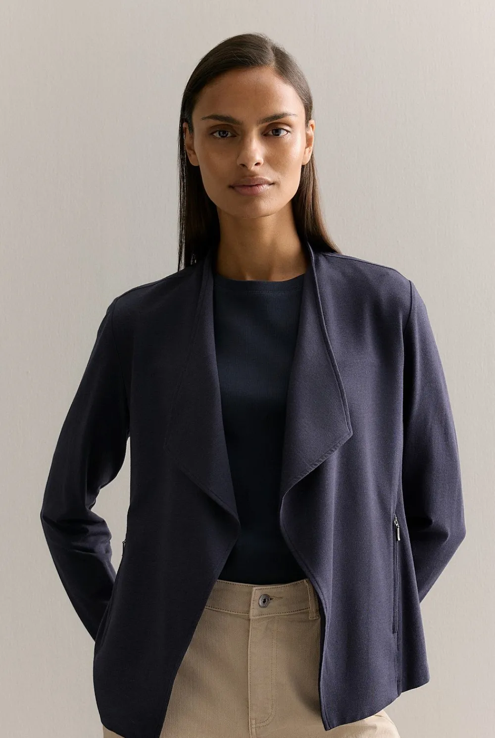 Cardigans|Outerwear>Trenery Bamboo Viscose Jacket NightSky