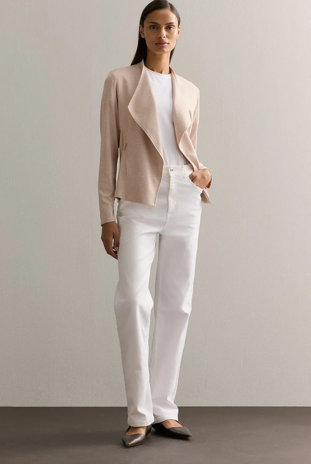 Cardigans|Outerwear>Trenery Bamboo Viscose Marle Jacket OatmealMarle