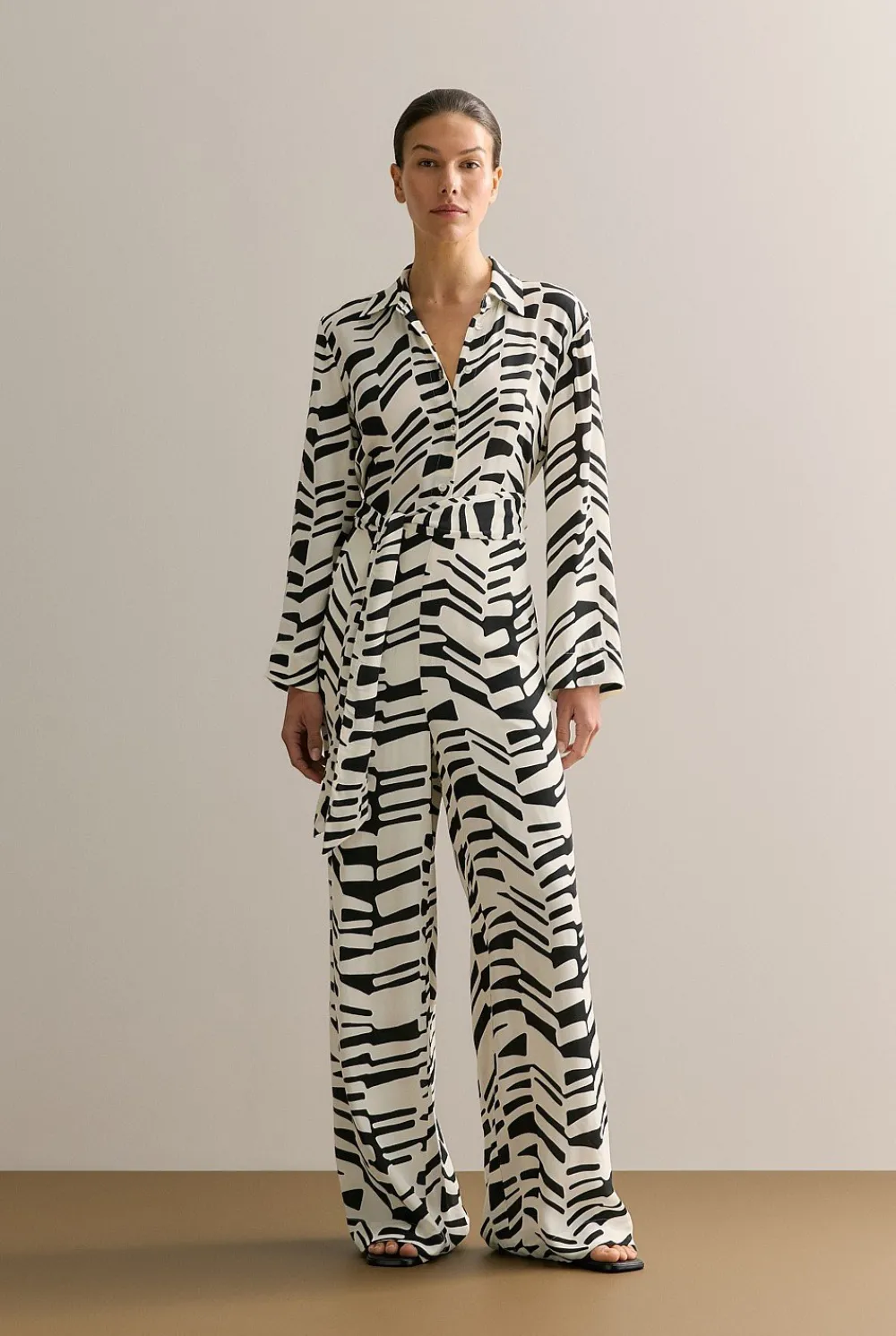 Dresses>Trenery Bold Geo Belted Wide Leg Jumpsuit BlackMulti