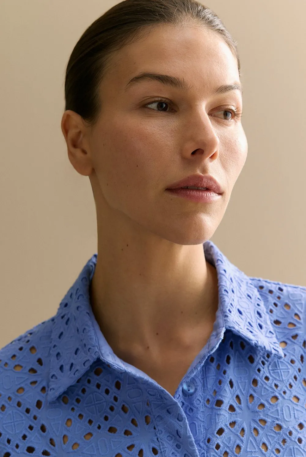 Shirts>Trenery Broderie Anglaise Short Sleeve Shirt WedgewoodBlue
