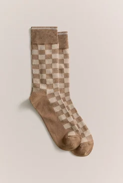 Socks>Trenery Checkerboard Crew Sock Taupe