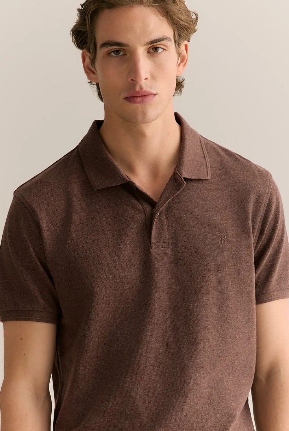 T-shirts|Polo Shirts>Trenery Classic Pique Marle Monogram Polo ChocolateMarle