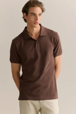 T-shirts|Polo Shirts>Trenery Classic Pique Marle Monogram Polo ChocolateMarle