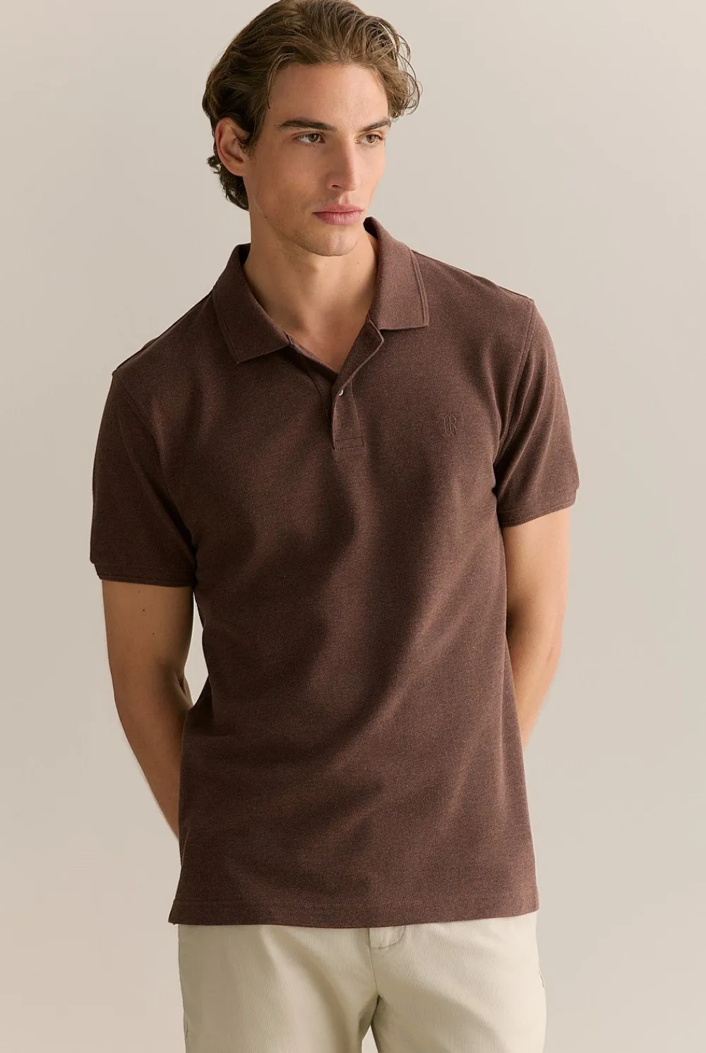 T-shirts|Polo Shirts>Trenery Classic Pique Marle Monogram Polo ChocolateMarle