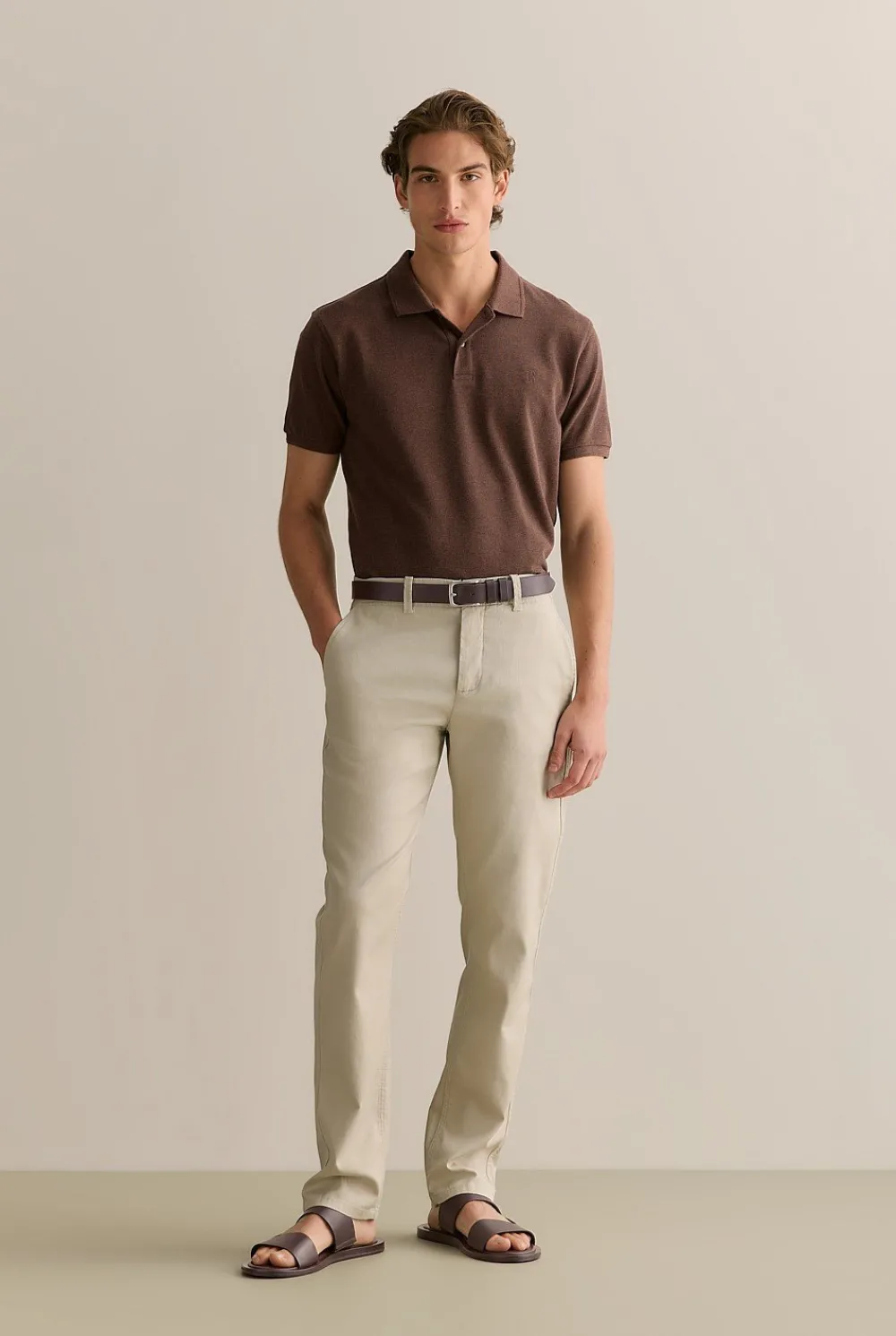 T-shirts|Polo Shirts>Trenery Classic Pique Marle Monogram Polo ChocolateMarle