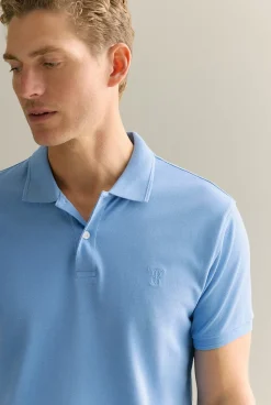 T-shirts|Polo Shirts>Trenery Classic Pique Monogram Polo LightBlue