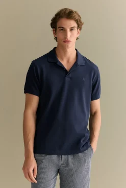 T-shirts|Polo Shirts>Trenery Classic Pique Monogram Polo Navy