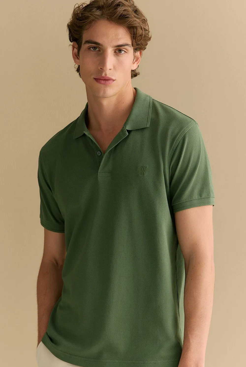 T-shirts|Polo Shirts>Trenery Classic Pique Monogram Polo Ivy