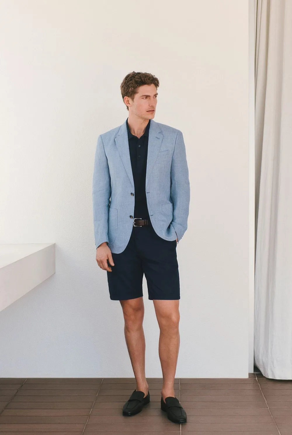 Shorts>Trenery Cotton Dobby Longline Short Navy