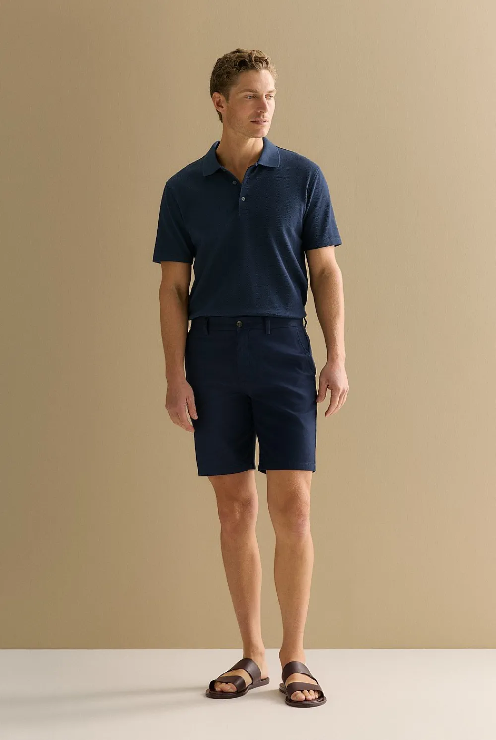 Shorts>Trenery Cotton Dobby Longline Short Navy