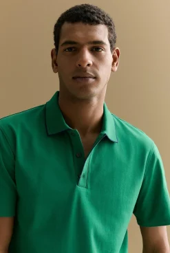 Polo Shirts>Trenery Cotton Interlock Tipped Polo RacingGreen