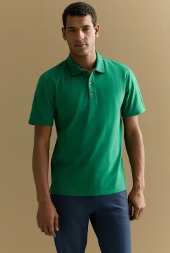 Polo Shirts>Trenery Cotton Interlock Tipped Polo RacingGreen