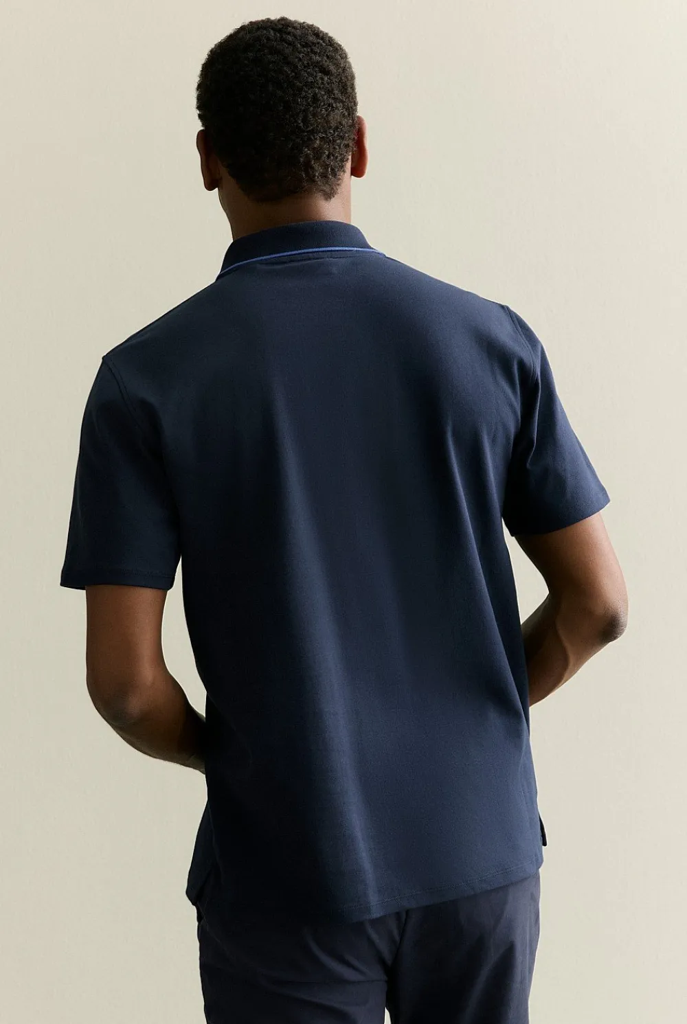 Polo Shirts>Trenery Cotton Interlock Tipped Polo Navy