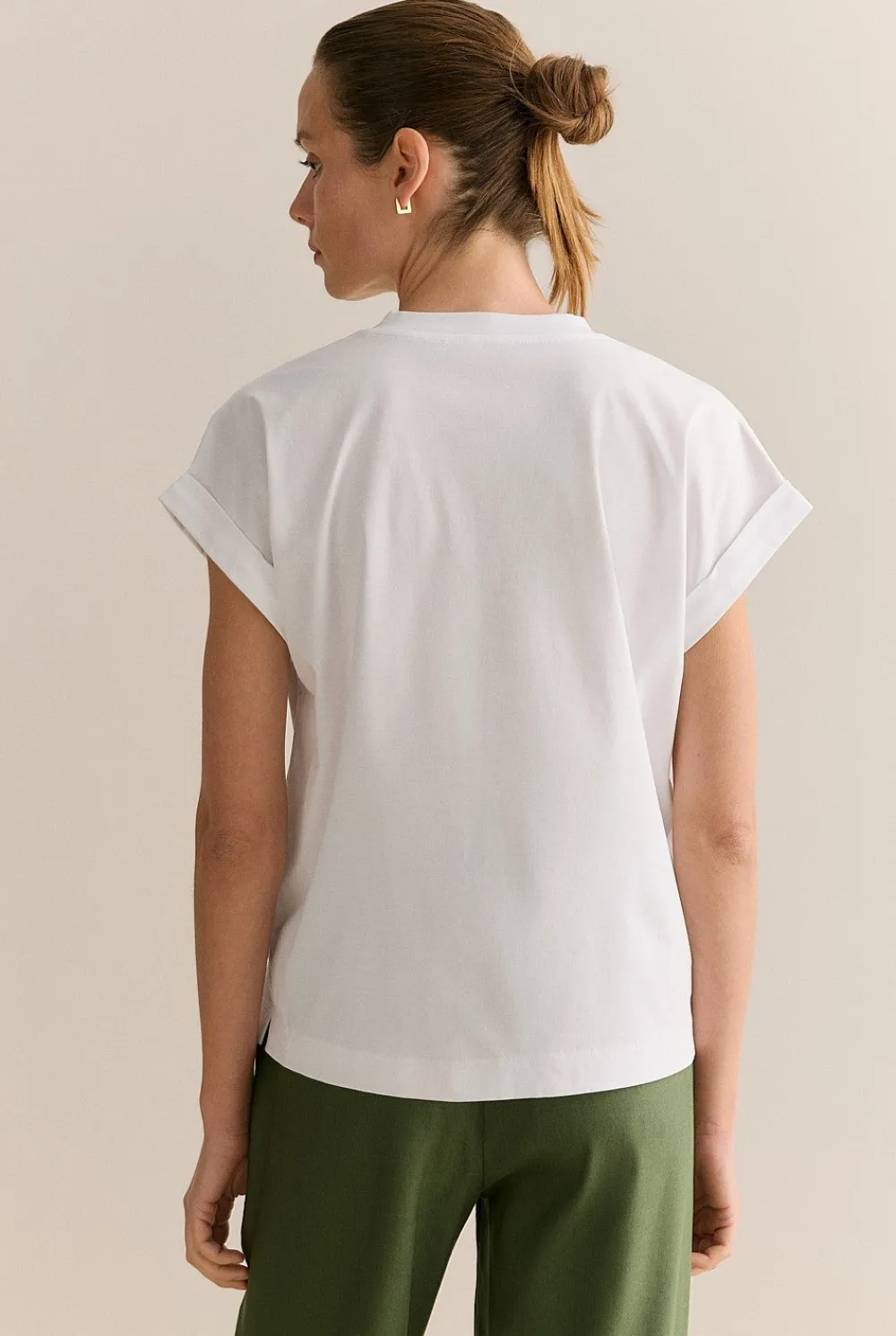 T-shirts & Tops>Trenery Cotton Interlock V Neck T-shirt White