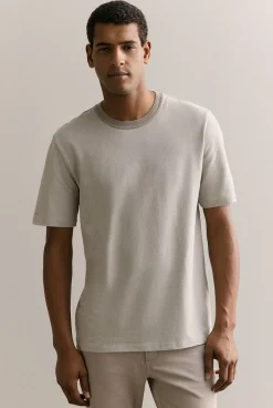 T-shirts>Trenery Cotton Jacquard Contrast Collar T-shirt Cement