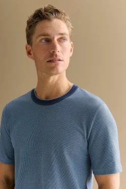 T-shirts>Trenery Cotton Jacquard Contrast Collar T-shirt WashedNavy