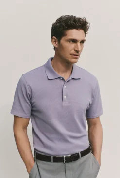 Polo Shirts>Trenery Cotton Jacquard Polo FadedViolet