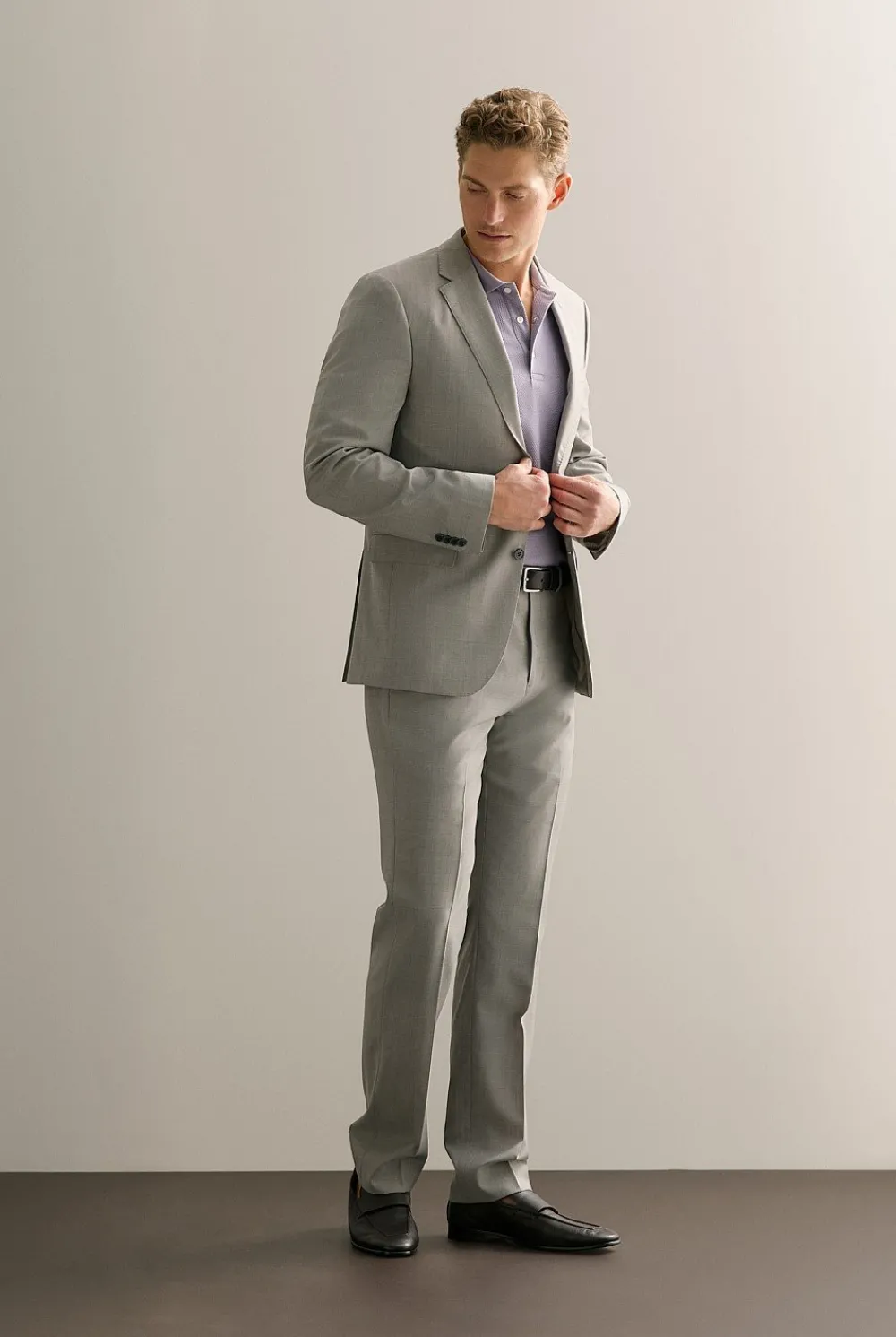 Polo Shirts>Trenery Cotton Jacquard Polo FadedViolet