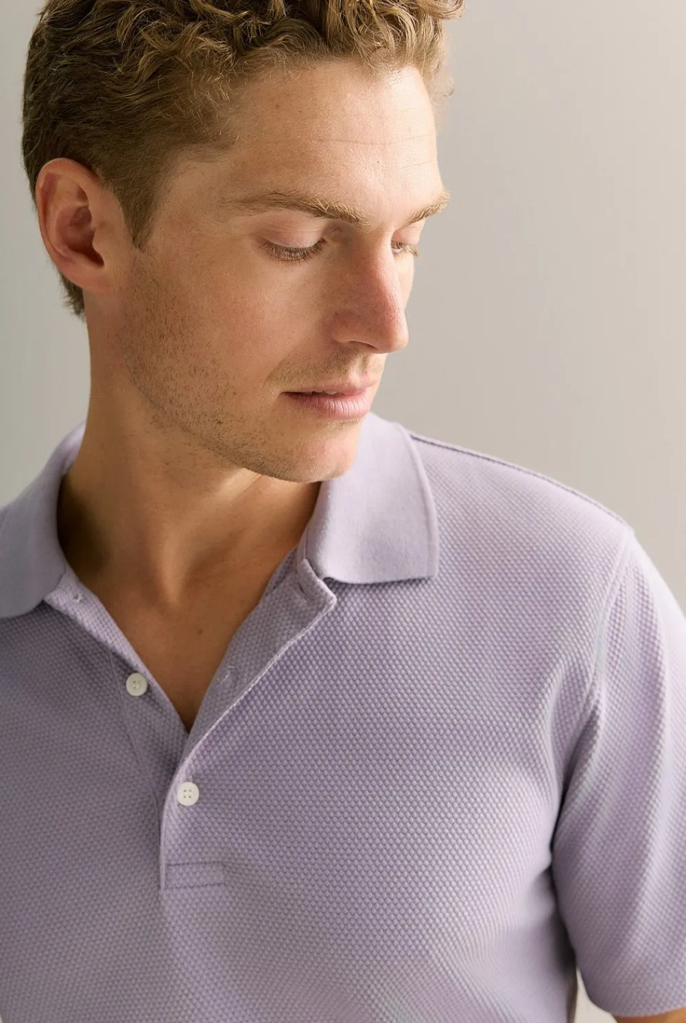 Polo Shirts>Trenery Cotton Jacquard Polo FadedViolet