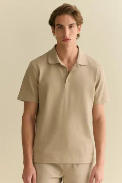 Polo Shirts>Trenery Cotton Jacquard Polo Barley