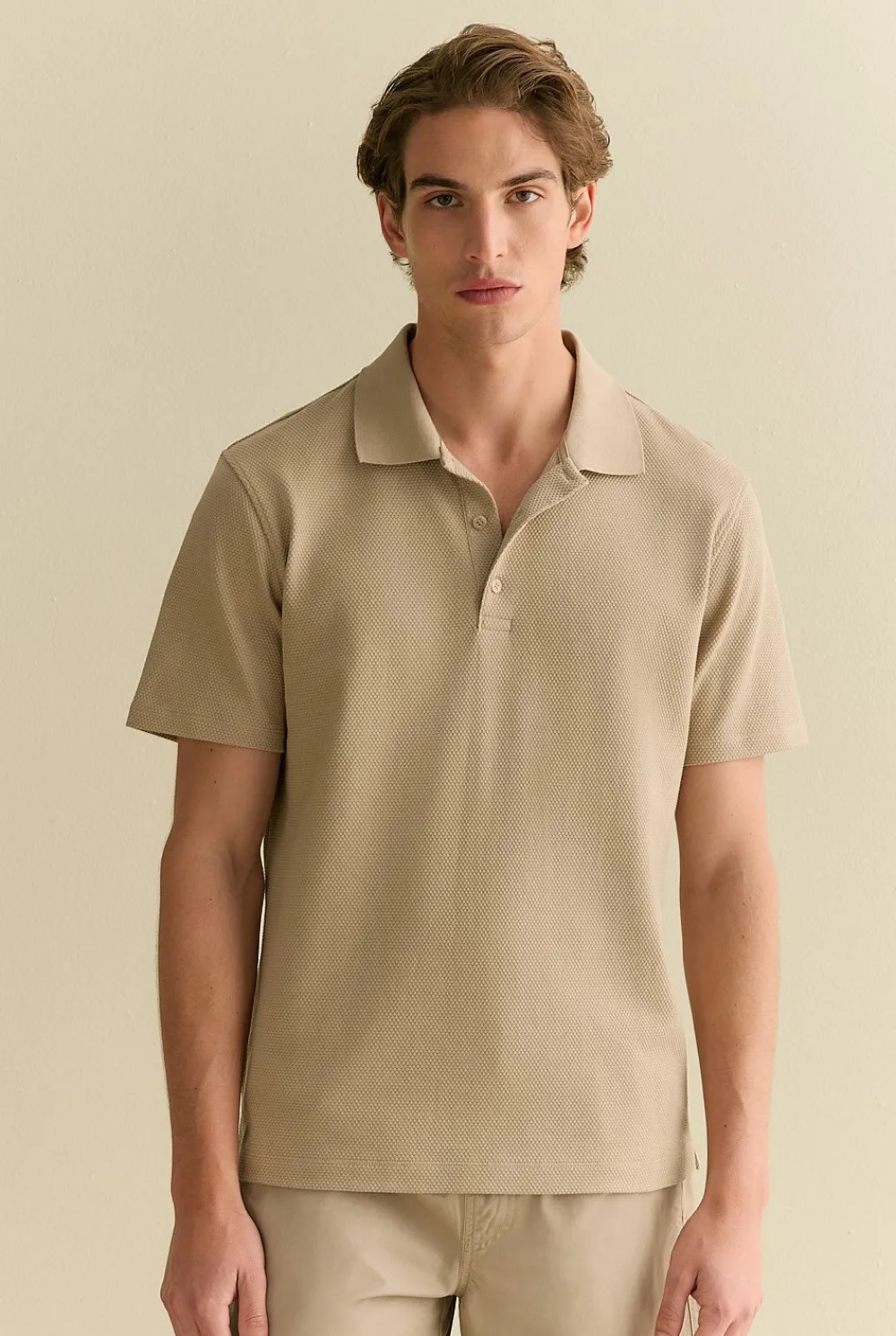 Polo Shirts>Trenery Cotton Jacquard Polo Barley