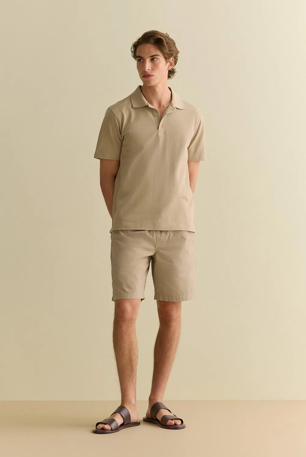 Polo Shirts>Trenery Cotton Jacquard Polo Barley