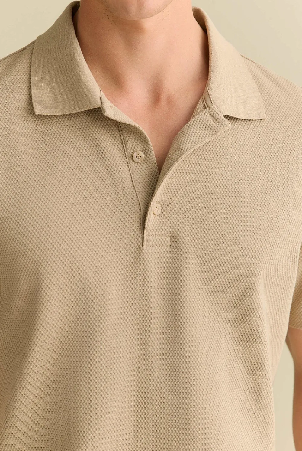 Polo Shirts>Trenery Cotton Jacquard Polo Barley