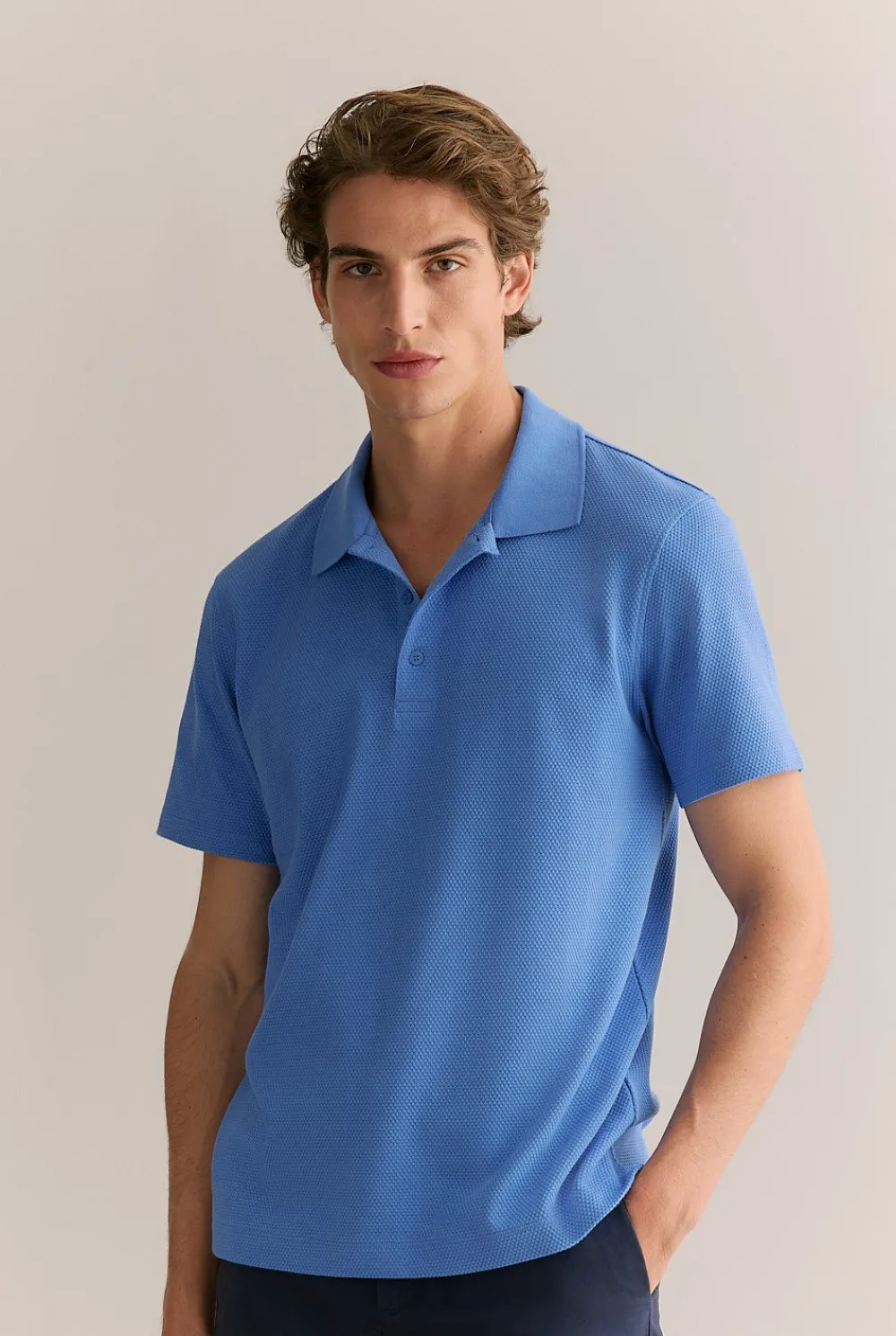 Polo Shirts>Trenery Cotton Jacquard Polo WedgewoodBlue