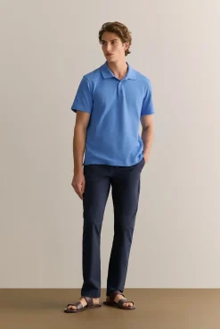 Polo Shirts>Trenery Cotton Jacquard Polo WedgewoodBlue