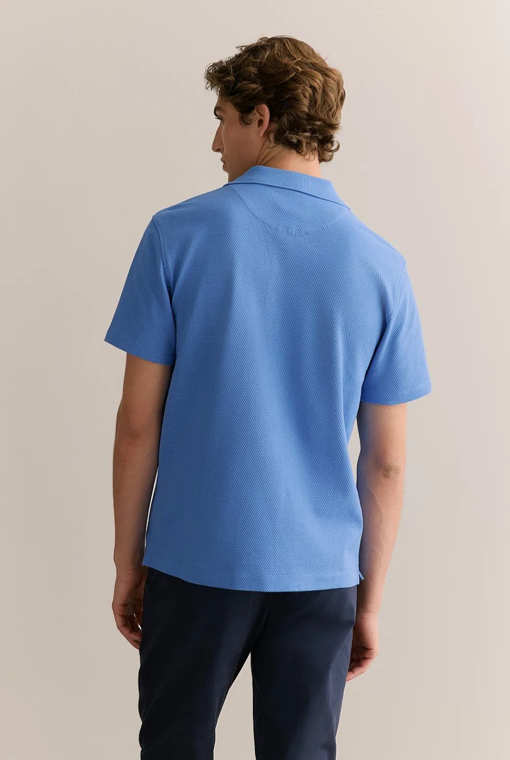 Polo Shirts>Trenery Cotton Jacquard Polo WedgewoodBlue