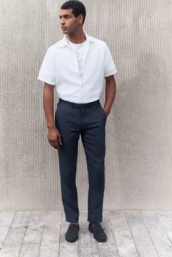 T-shirts>Trenery Cotton Jacquard Textured Stripe T-shirt White