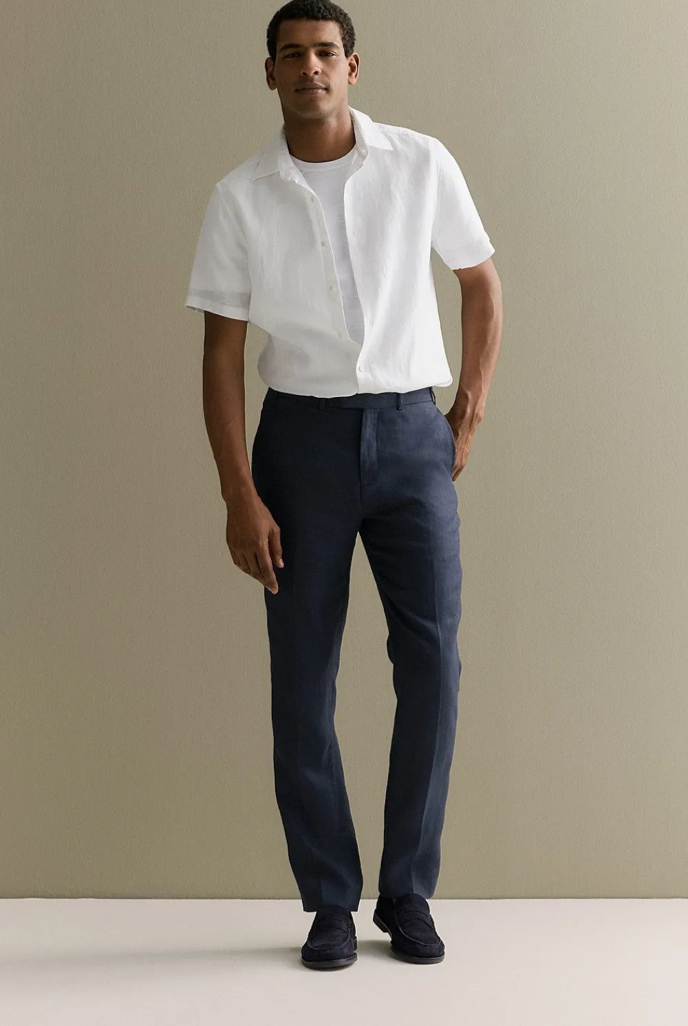 T-shirts>Trenery Cotton Jacquard Textured Stripe T-shirt White